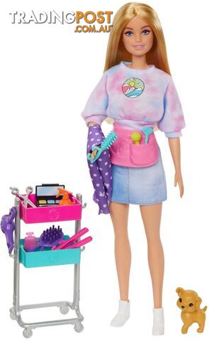 Barbie - â€œmalibuâ€ Stylist Doll & 14 Accessories Playset Hair & Makeup Theme With Puppy & Styling Cart - Mattel - Mahnk95 - 194735143429