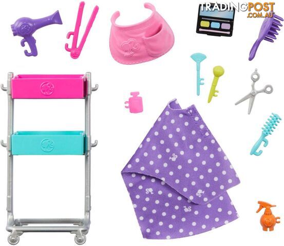 Barbie - â€œmalibuâ€ Stylist Doll & 14 Accessories Playset Hair & Makeup Theme With Puppy & Styling Cart - Mattel - Mahnk95 - 194735143429