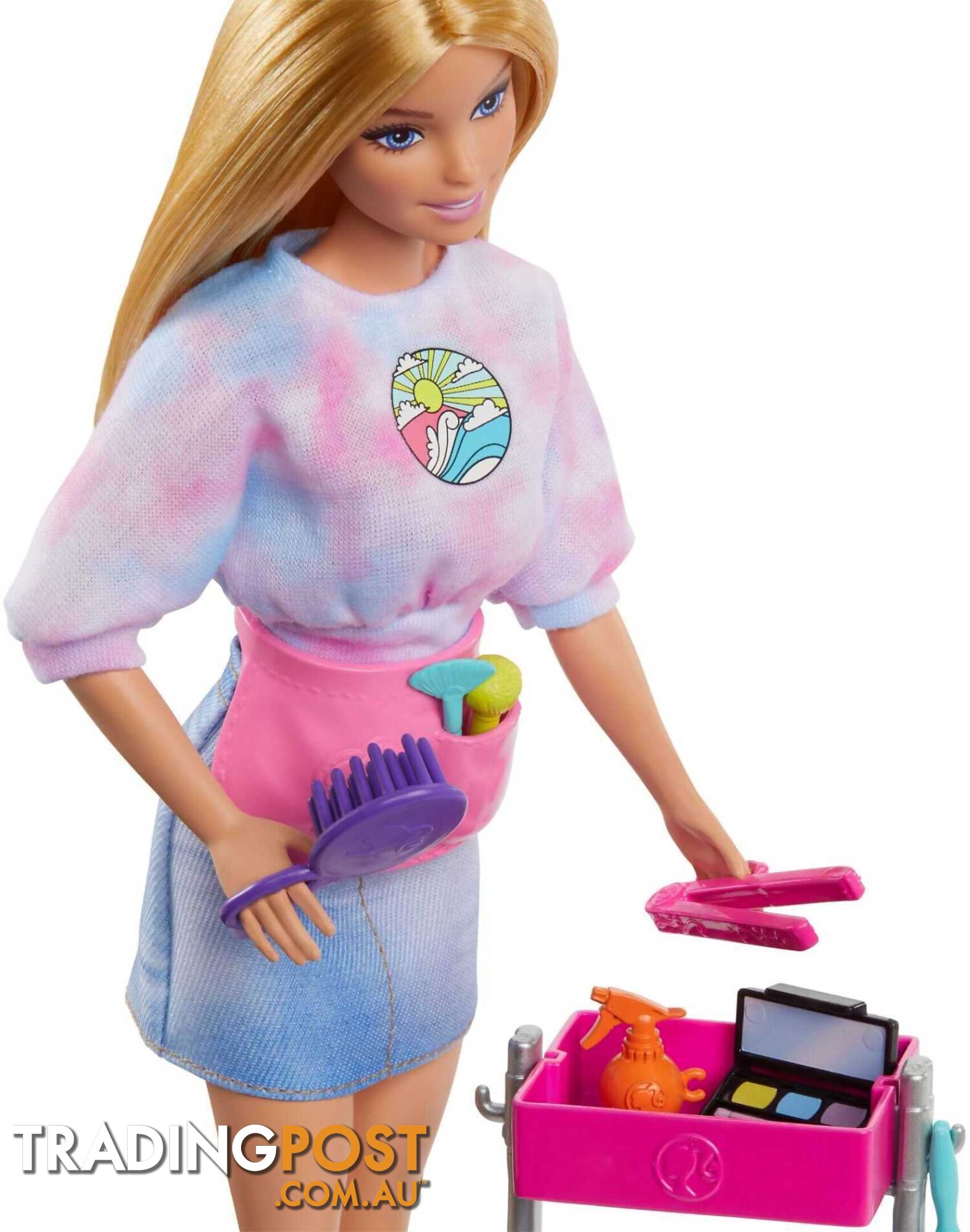 Barbie - â€œmalibuâ€ Stylist Doll & 14 Accessories Playset Hair & Makeup Theme With Puppy & Styling Cart - Mattel - Mahnk95 - 194735143429
