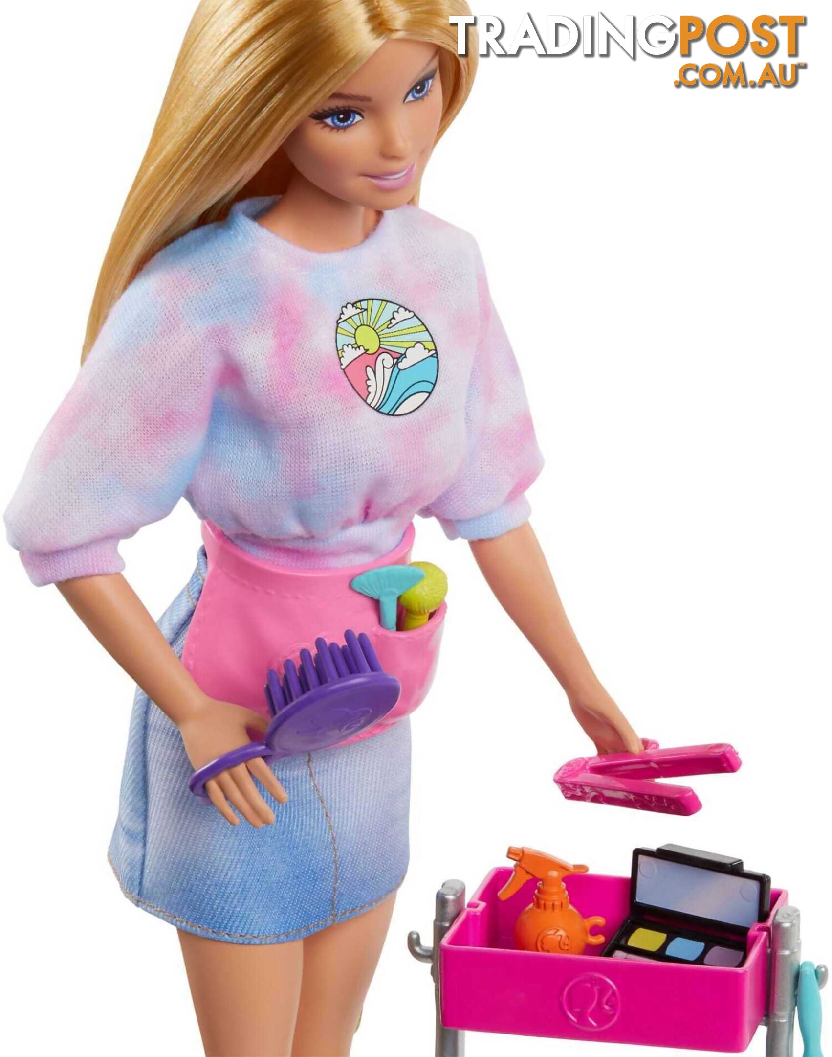 Barbie - â€œmalibuâ€ Stylist Doll & 14 Accessories Playset Hair & Makeup Theme With Puppy & Styling Cart - Mattel - Mahnk95 - 194735143429