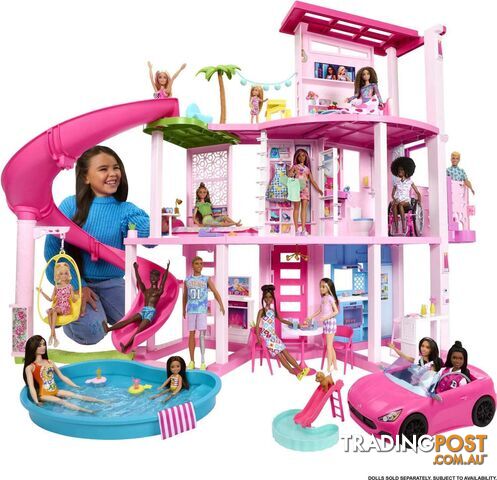 Barbie - Dreamhouse 75+ Pieces Pool Party Doll House With 3 Story Slide - Mattel - Mahmx10 - 194735134267