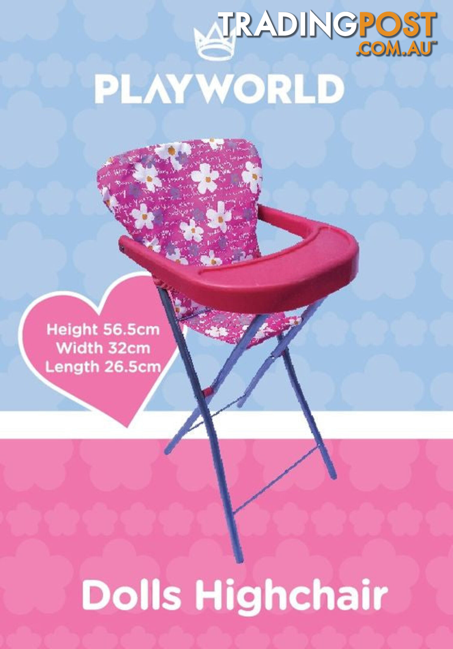 Playworld - Dolls Toy Highchair Pink Art64740 - 9329011709667