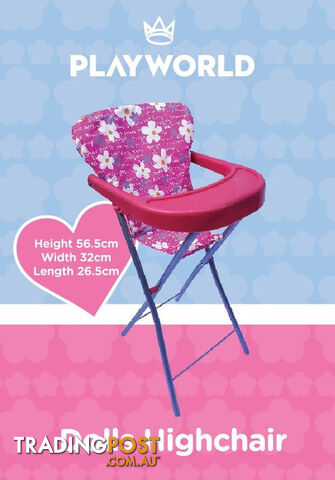 Playworld - Dolls Toy Highchair Pink Art64740 - 9329011709667