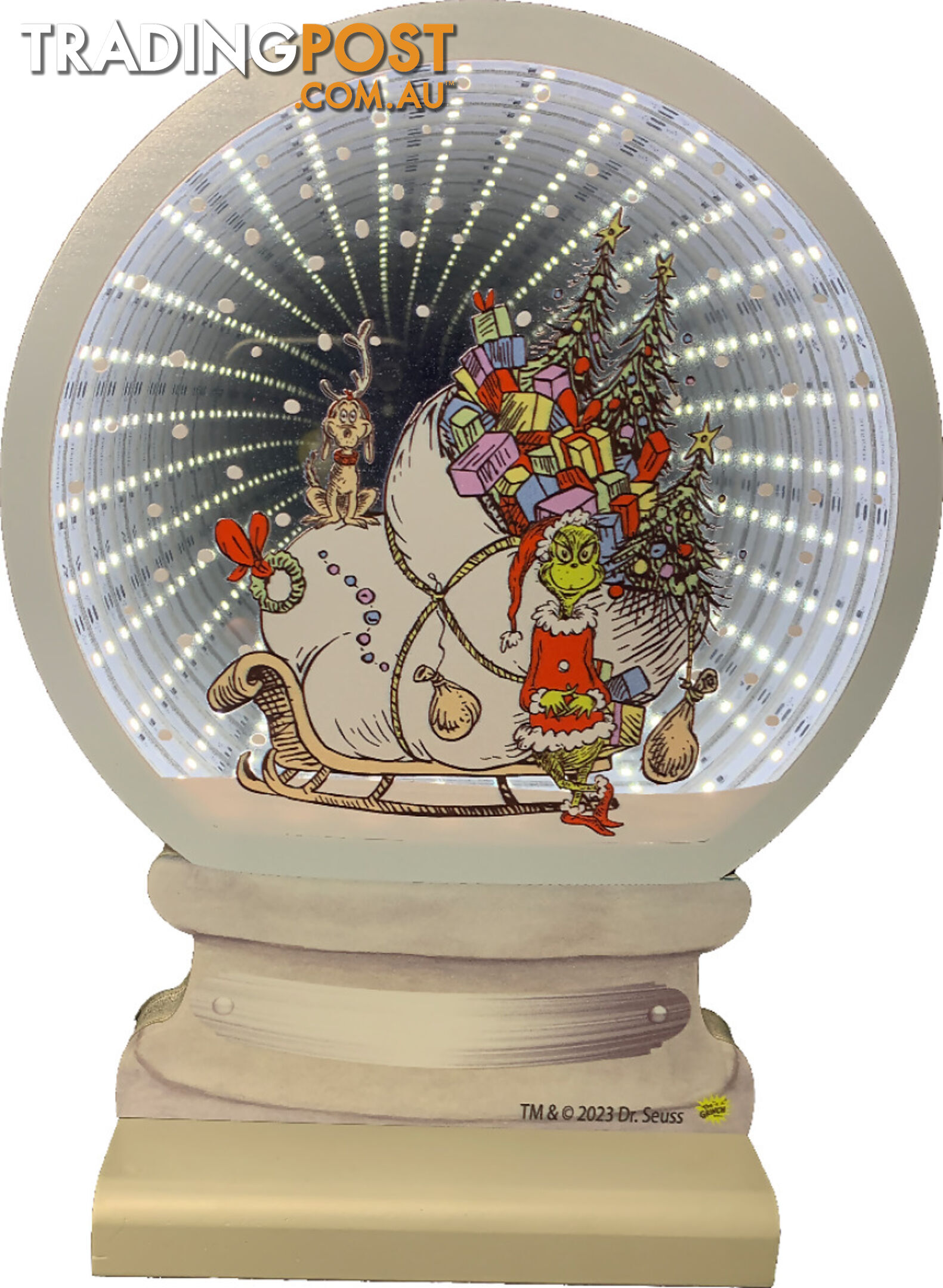 Cotton Candy - Xmas 25cm Infinity Electronic Snow Globe Dr. Seuss Grinch With Sleigh - Ccxgr99inf - 9353468019208