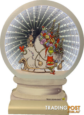 Cotton Candy - Xmas 25cm Infinity Electronic Snow Globe Dr. Seuss Grinch With Sleigh - Ccxgr99inf - 9353468019208