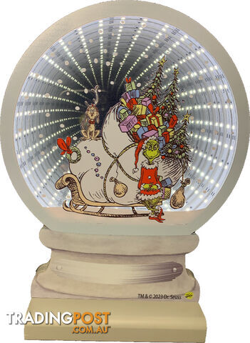 Cotton Candy - Xmas 25cm Infinity Electronic Snow Globe Dr. Seuss Grinch With Sleigh - Ccxgr99inf - 9353468019208