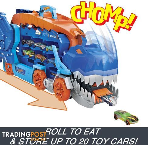 Hot Wheels - City Ultimate Hauler Transforms Into A T-rex With Race Track Stores 20+ Cars - Mattel - Mahng50 - 194735140022