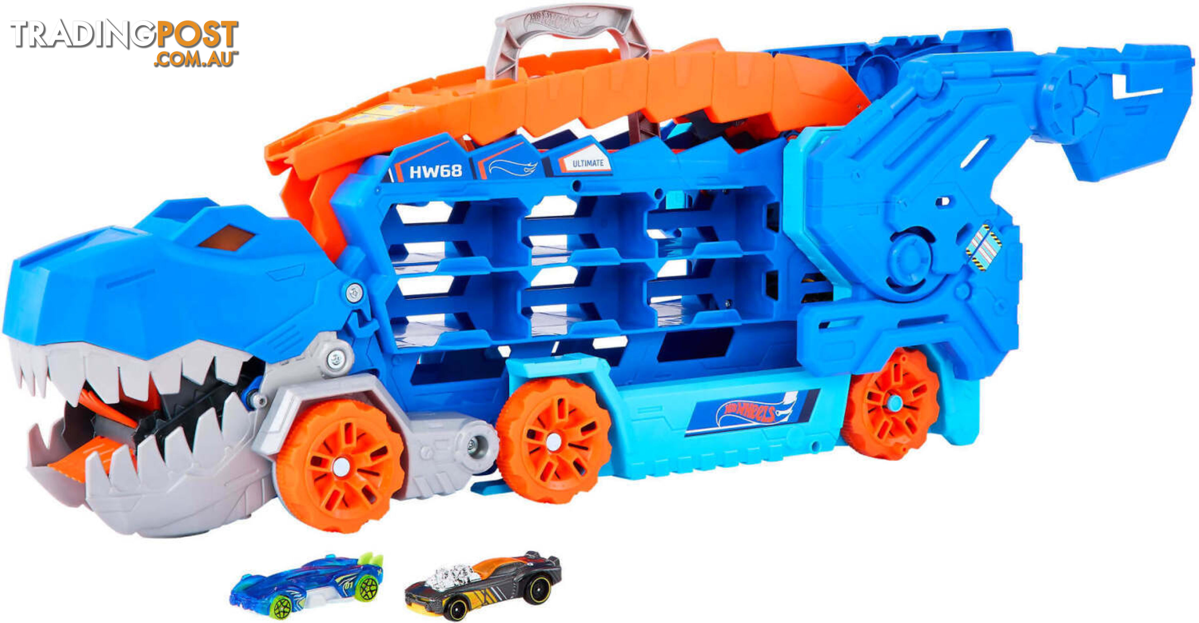 Hot Wheels - City Ultimate Hauler Transforms Into A T-rex With Race Track Stores 20+ Cars - Mattel - Mahng50 - 194735140022