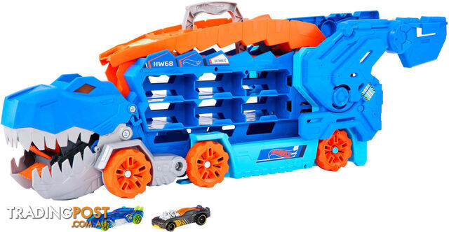Hot Wheels - City Ultimate Hauler Transforms Into A T-rex With Race Track Stores 20+ Cars - Mattel - Mahng50 - 194735140022
