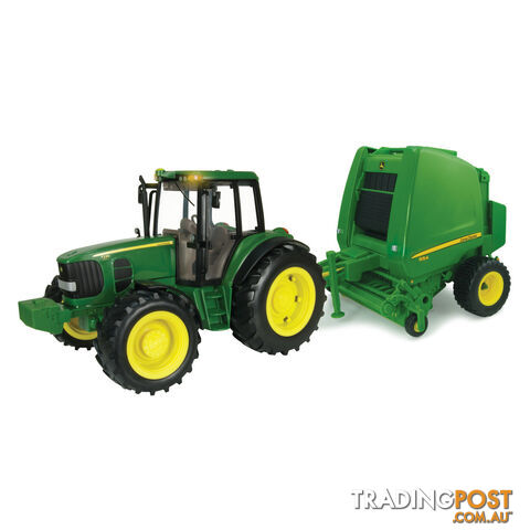 John Deere - Tomy 7330 Tractor with Lights & Sounds and Round Baler 1:16 - Lc46180 - 0036881461807