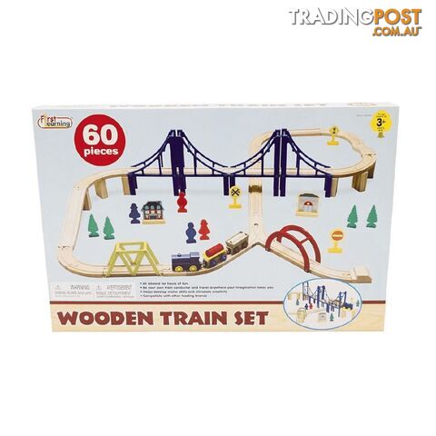 Wooden Train Set With Bridge 60 Pieces Art55626 - 834162000093