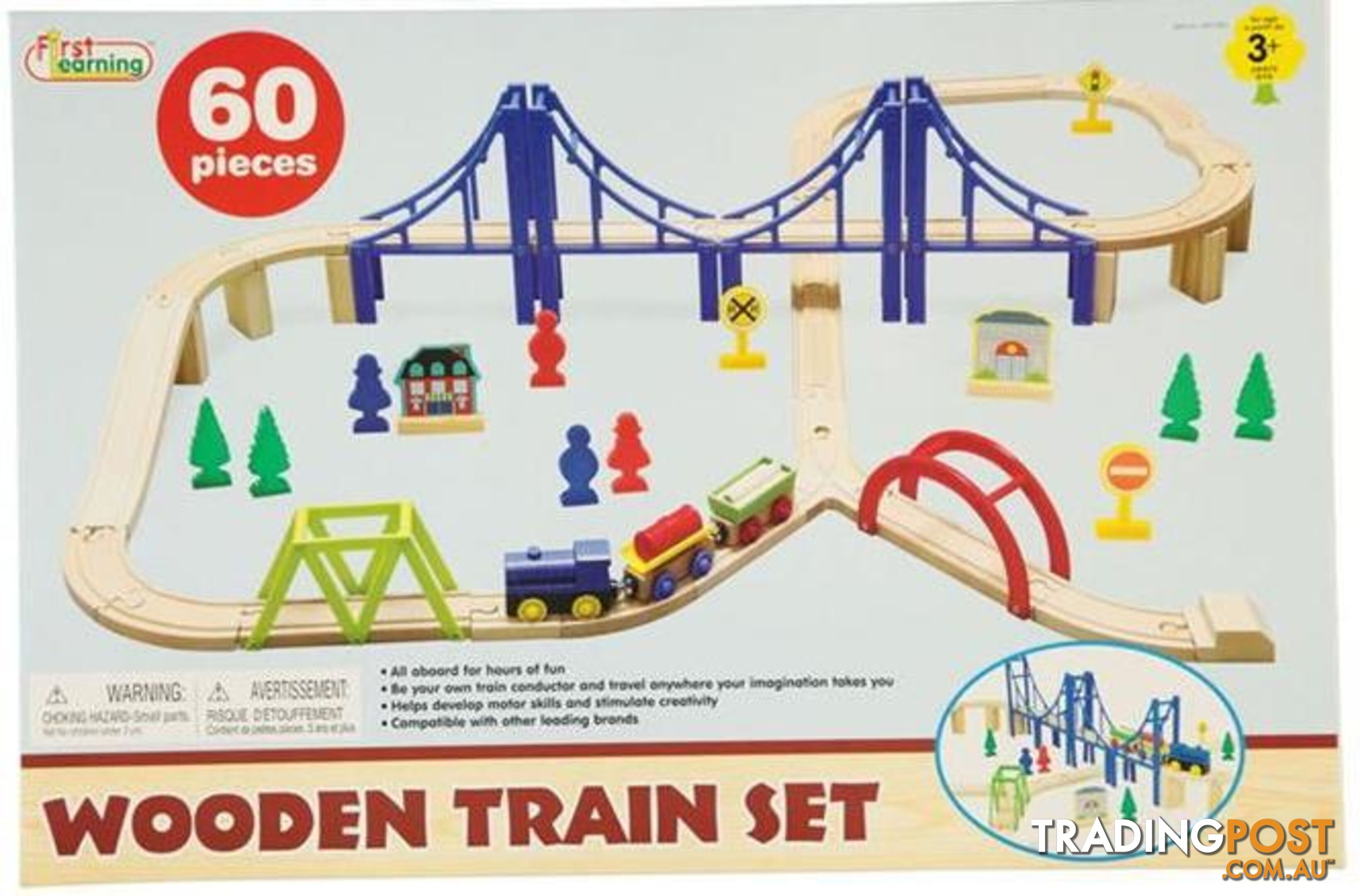 Wooden Train Set With Bridge 60 Pieces Art55626 - 834162000093