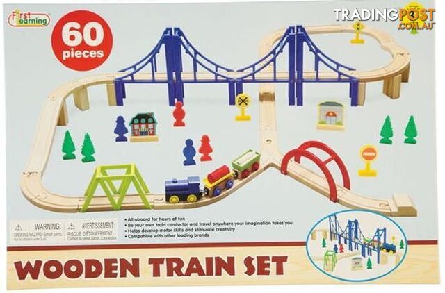 Wooden Train Set With Bridge 60 Pieces Art55626 - 834162000093