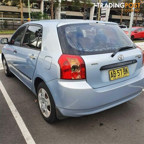 2004 TOYOTA COROLLA ASCENT SECA ZZE122R HATCH, 5 DOORS, 5 SEATS