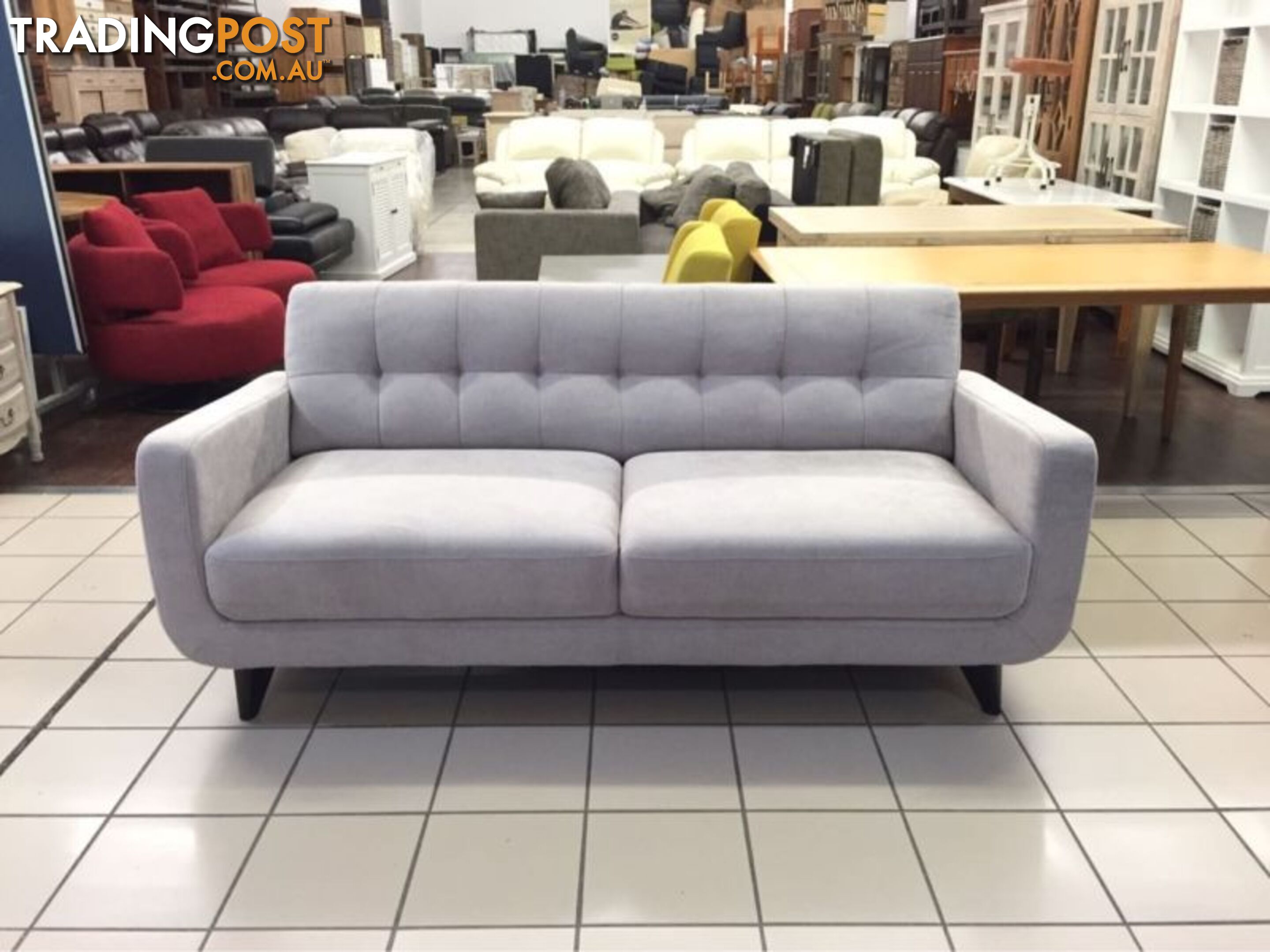 GREY 2.5 SEATER FABRIC RETRO INSPIRED SOFA