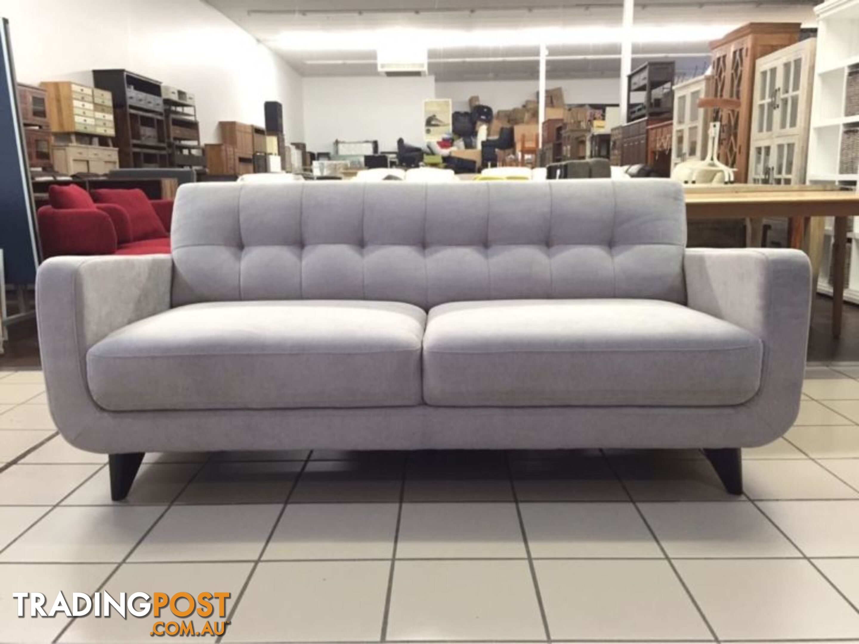 GREY 2.5 SEATER FABRIC RETRO INSPIRED SOFA