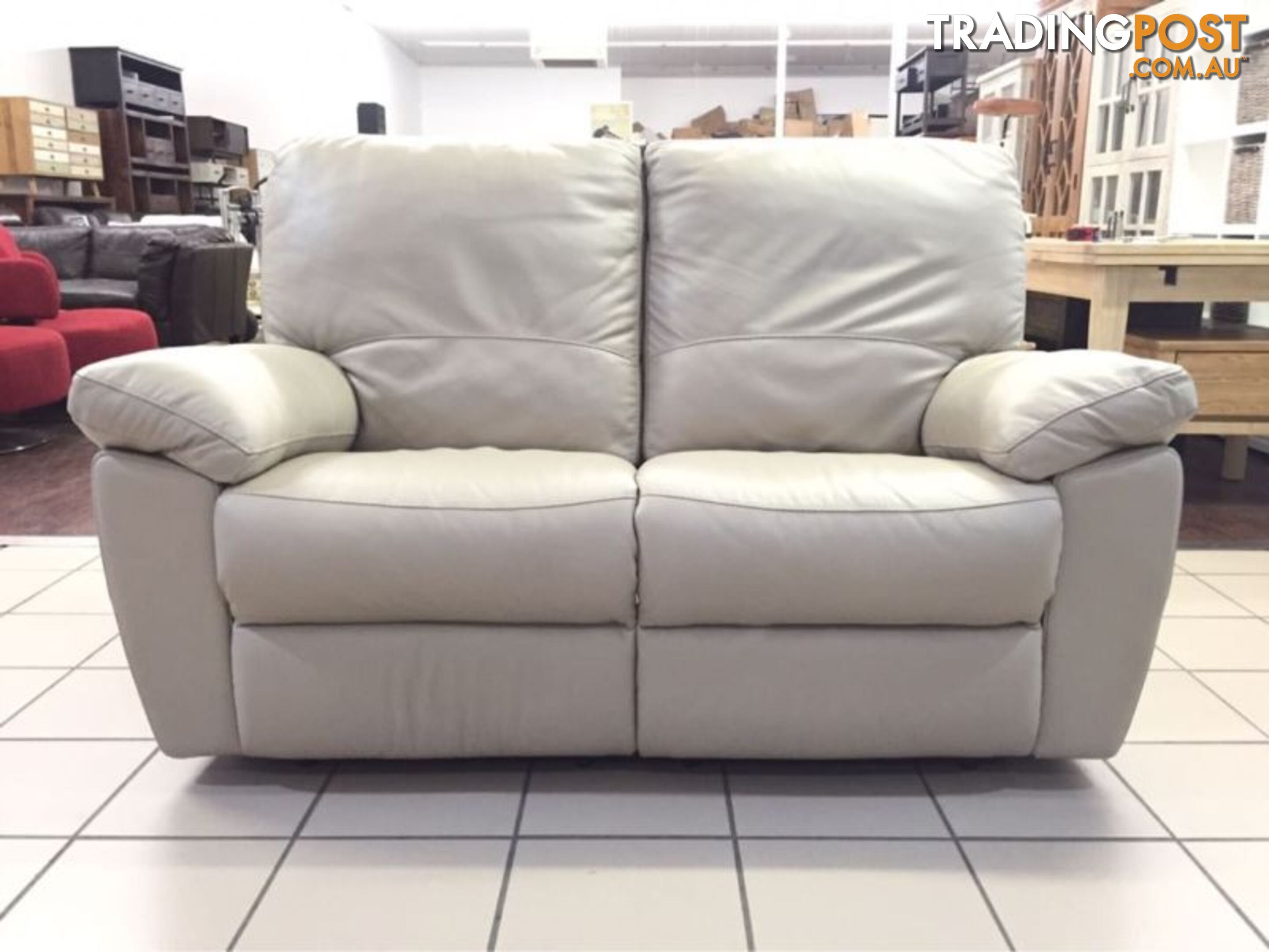 CLEARANCE 100% LEATHER 2 SEATER DUAL RECLINER