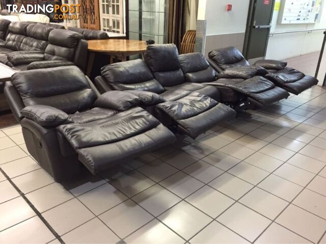 CLEARANCE 100% LEATHER 3 SEATER + 2 ARMCHAIRS ELECTRIC RECLINER