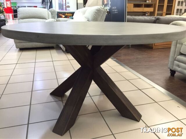 ROUND CONCRETE TOP DINING TABLE W/ACACIA TIMBER LEGS