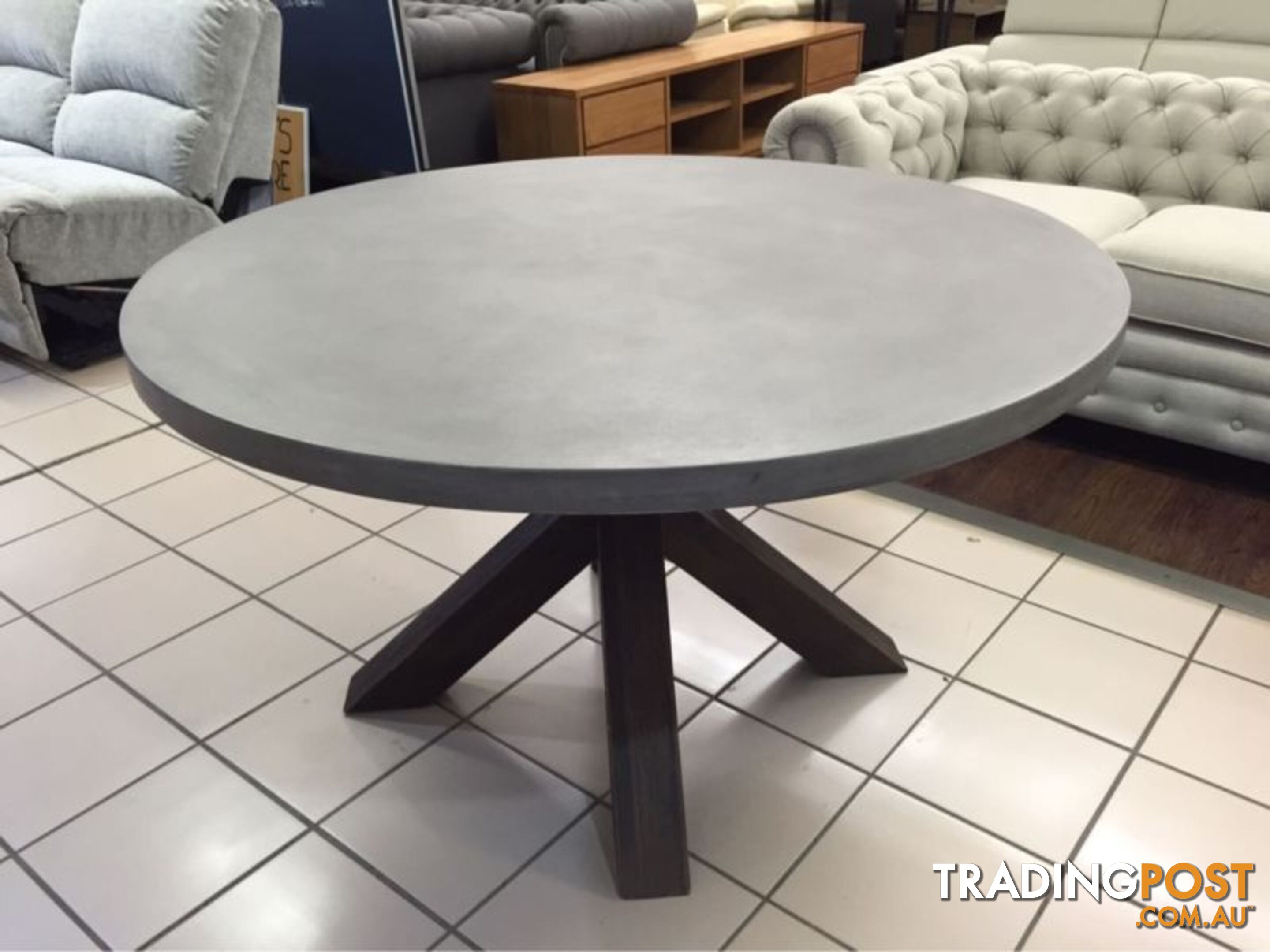 ROUND CONCRETE TOP DINING TABLE W/ACACIA TIMBER LEGS