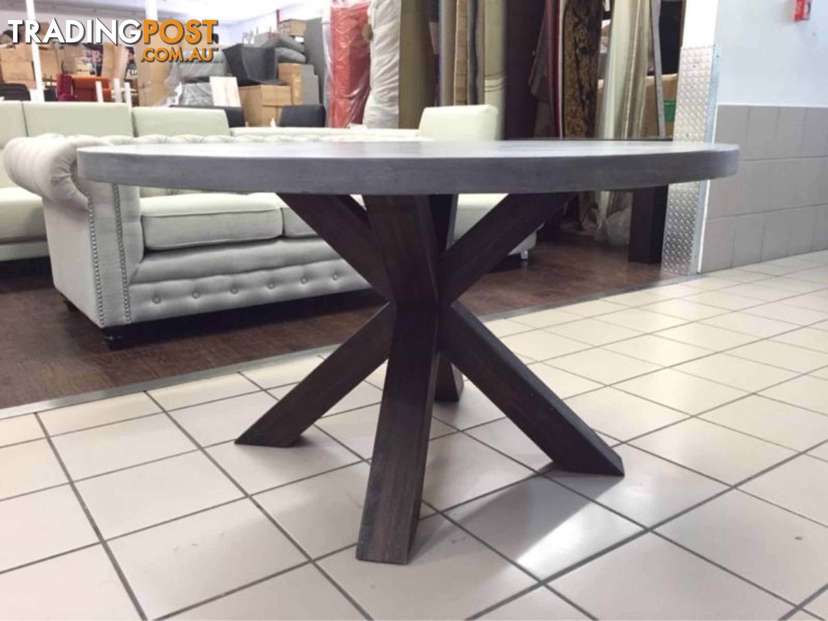 ROUND CONCRETE TOP DINING TABLE W/ACACIA TIMBER LEGS