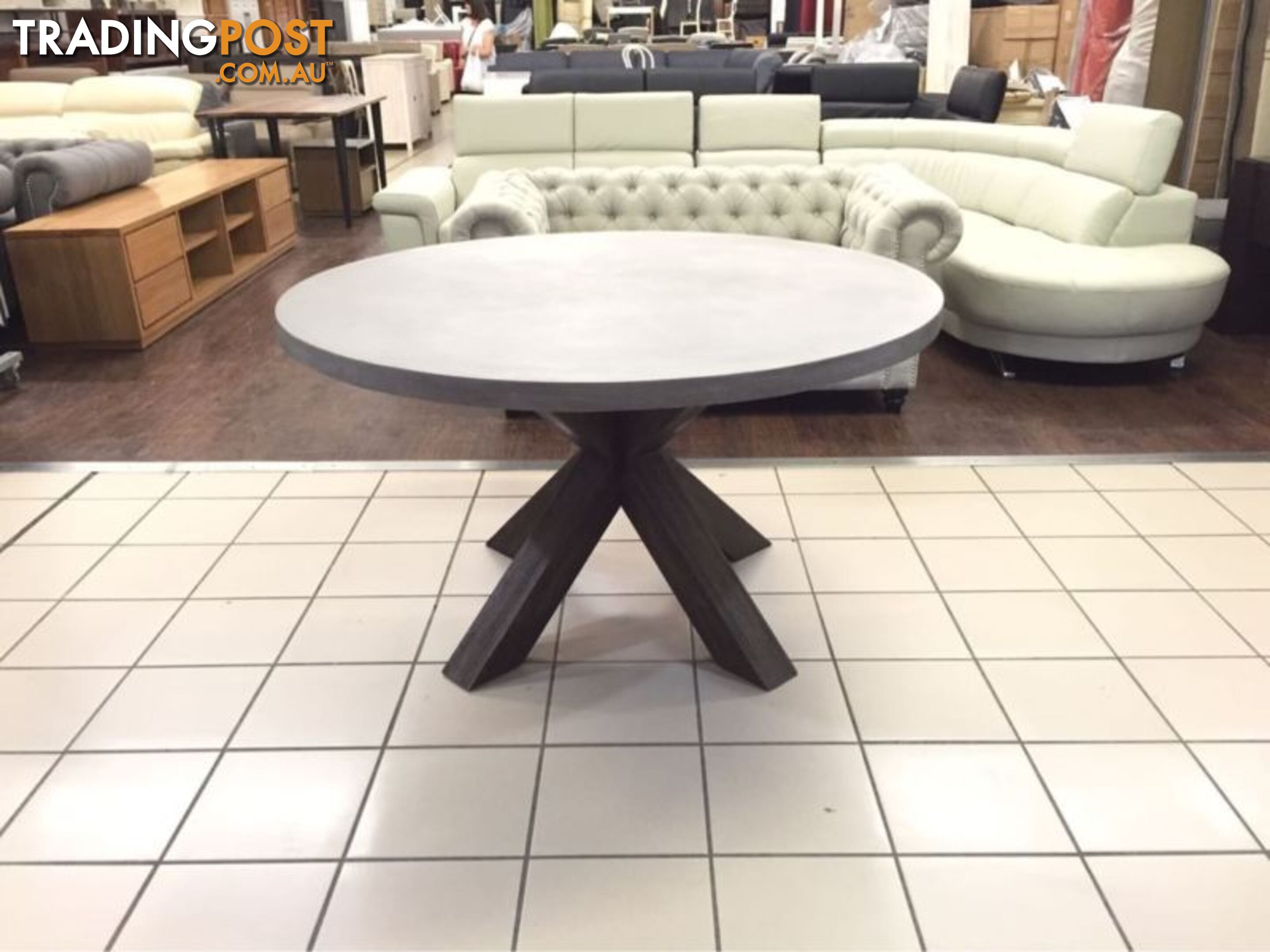 ROUND CONCRETE TOP DINING TABLE W/ACACIA TIMBER LEGS