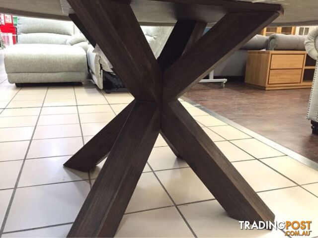 ROUND CONCRETE TOP DINING TABLE W/ACACIA TIMBER LEGS