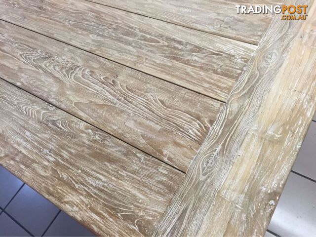 SOLID TEAK DINING TABLE 220CM - WHITE WASH