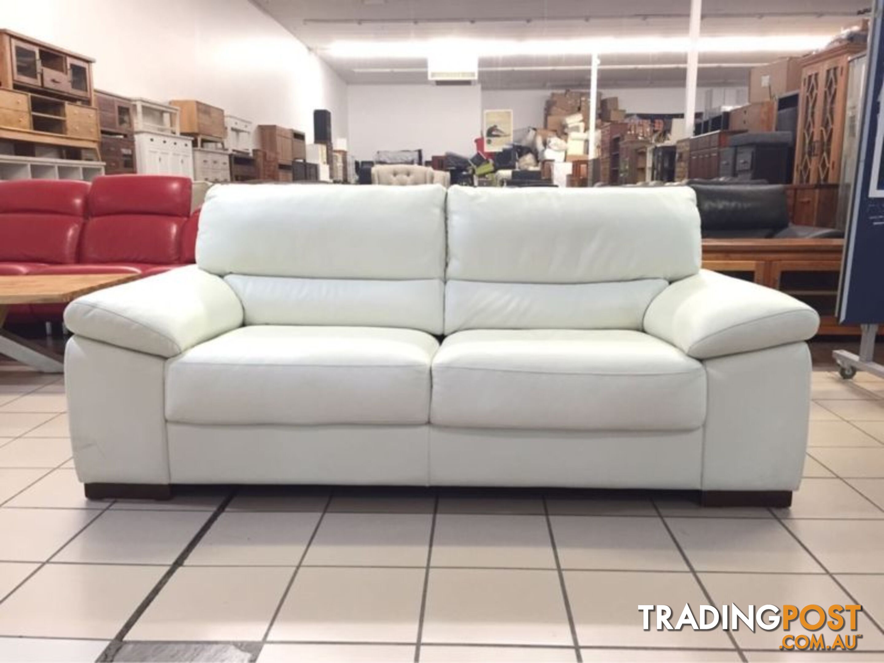 CLEARANCE 100% THICK COWHIDE LEATHER - JOHNSON 2.5 SEATER WHITE