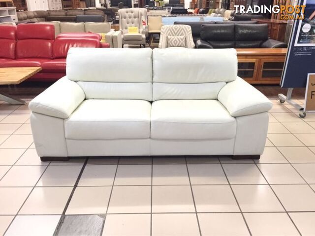 CLEARANCE 100% THICK COWHIDE LEATHER - JOHNSON 2.5 SEATER WHITE