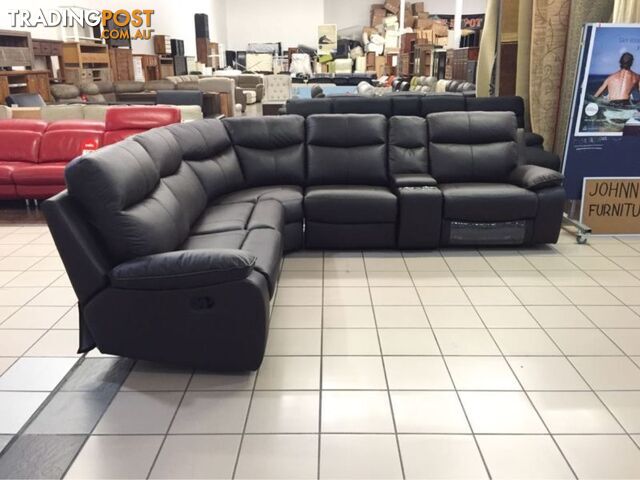 GENUINE LEATHER - CORNER LOUNGE WITH 2 RECLINERS (CHOCOLATE)