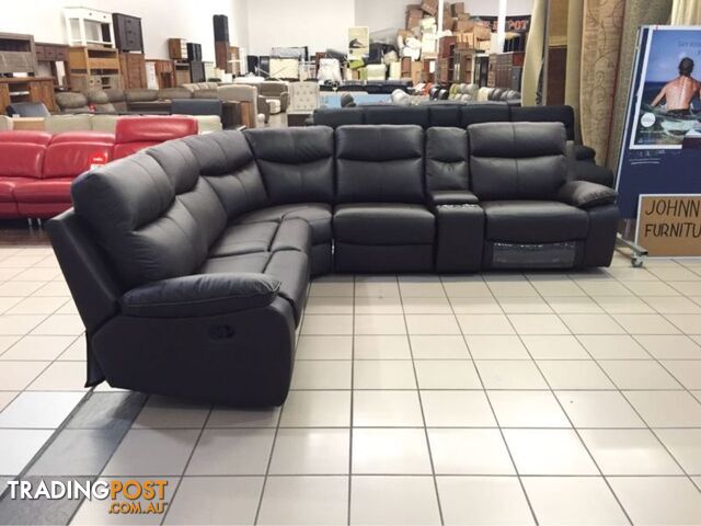 GENUINE LEATHER - CORNER LOUNGE WITH 2 RECLINERS (CHOCOLATE)
