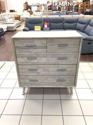 CLEARANCE - SEATTLE TALLBOY 5 DRAWERS - ACACIA LIGHT GREY