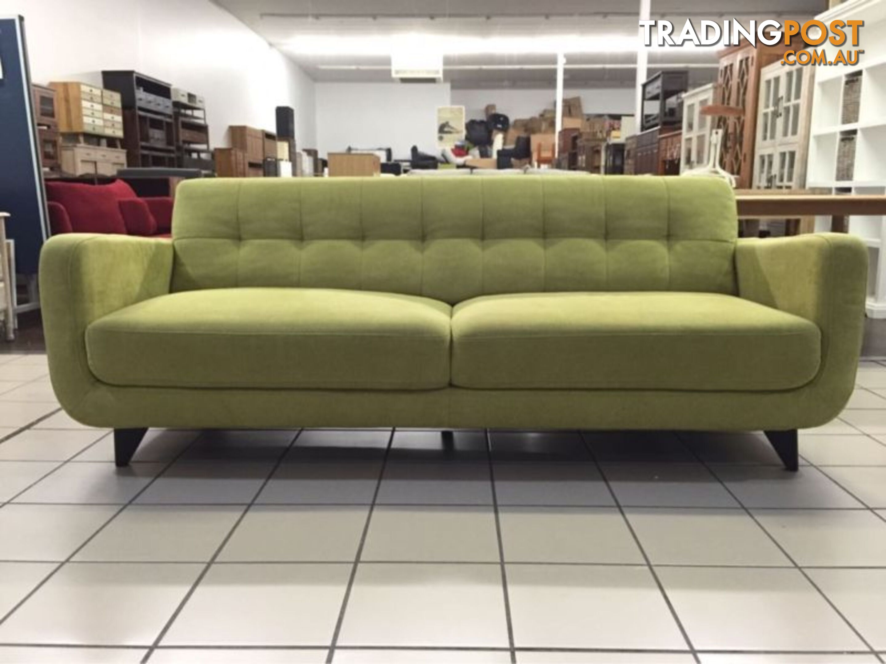 CLEARANCE 3 SEATER FABRIC SOFA (GREEN)