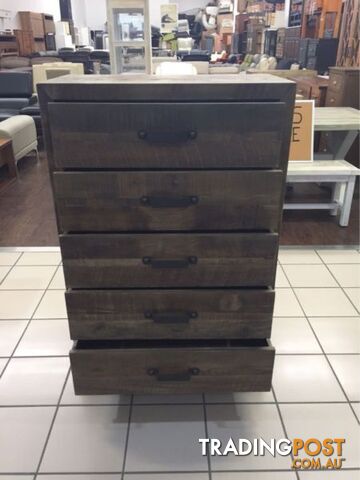 BRAND NEW - 5 DRAWER TALLBOY RECYCLED TIMBER