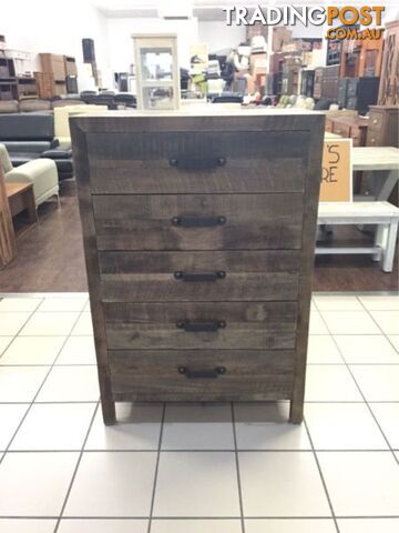 BRAND NEW - 5 DRAWER TALLBOY RECYCLED TIMBER