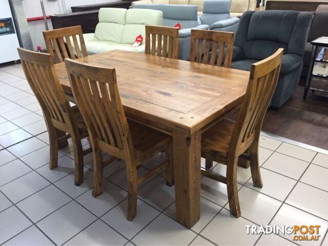 BRAND NEW - WOOLSHED DINING SET (7 PIECES) - SOLID TIMBER