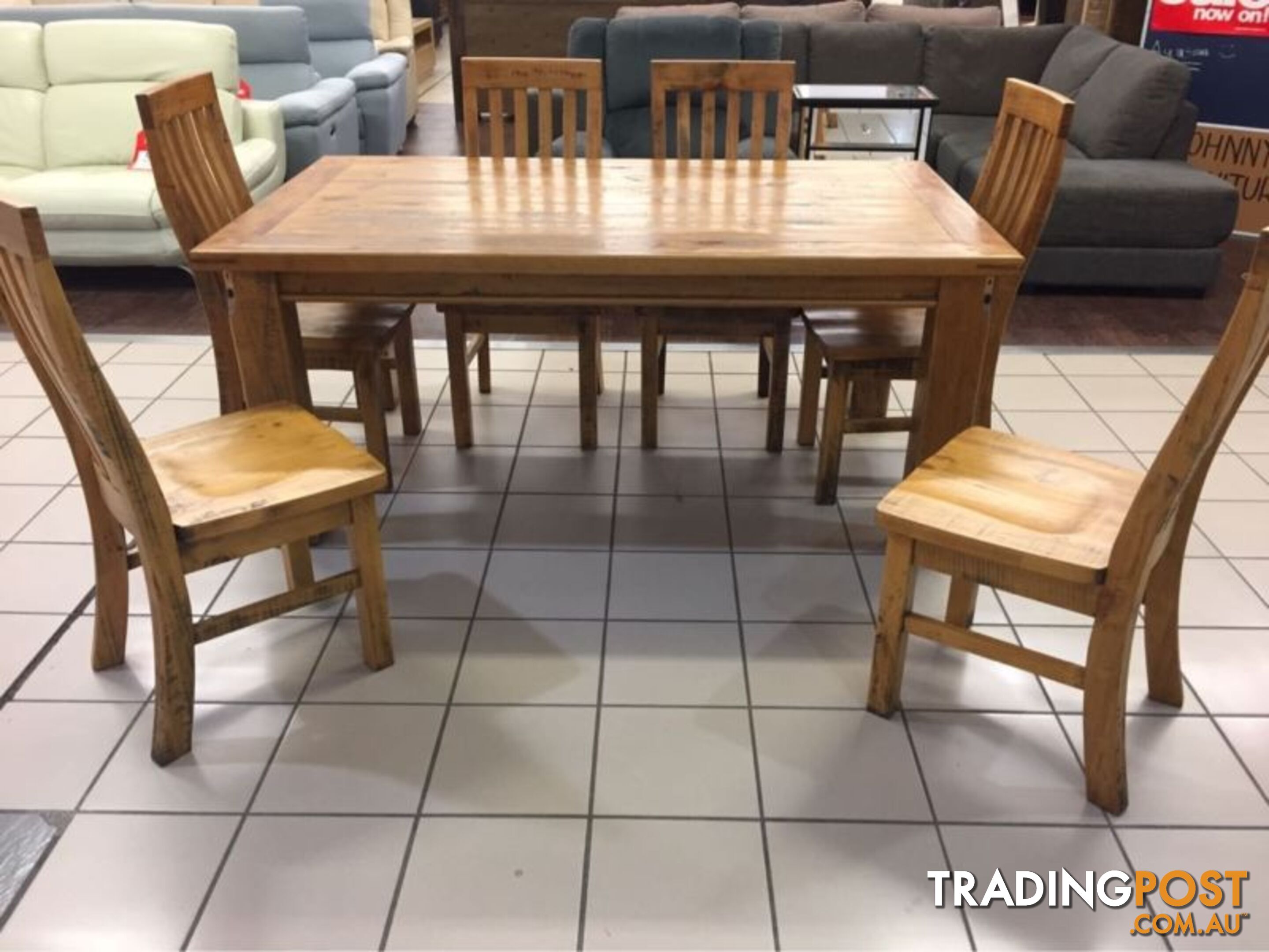 BRAND NEW - WOOLSHED DINING SET (7 PIECES) - SOLID TIMBER