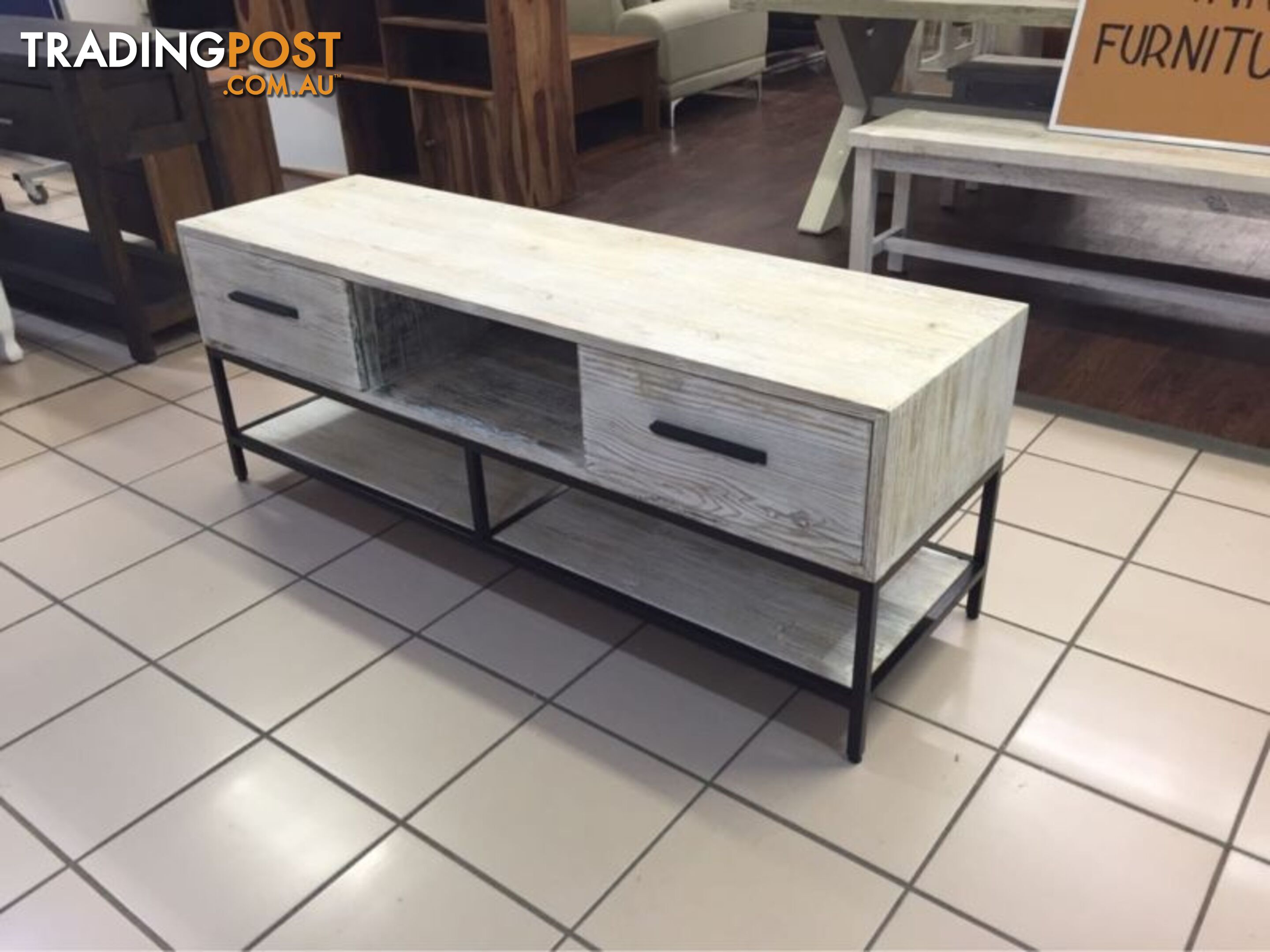 BRAND NEW - 2 DRAWER TV CABINET OLD ELM (WHITE)