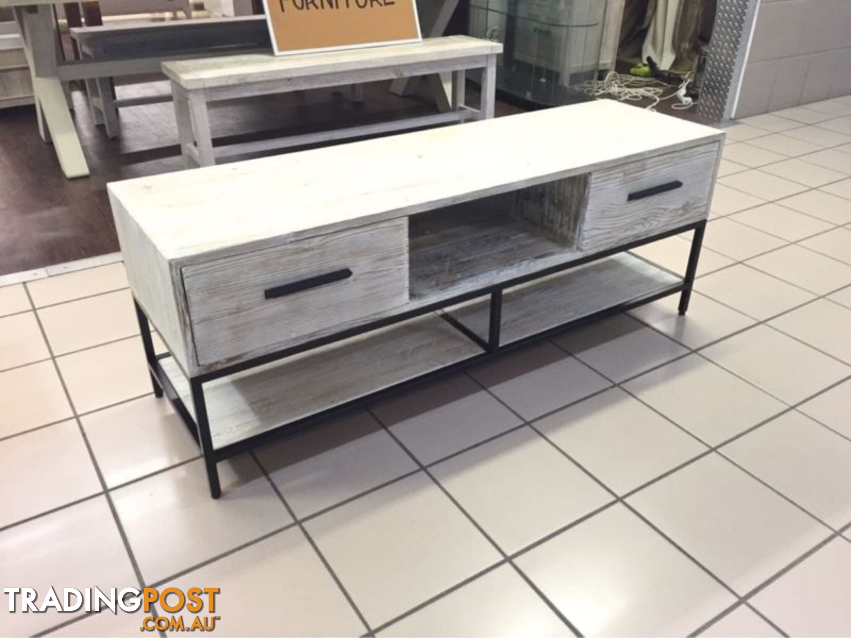 BRAND NEW - 2 DRAWER TV CABINET OLD ELM (WHITE)