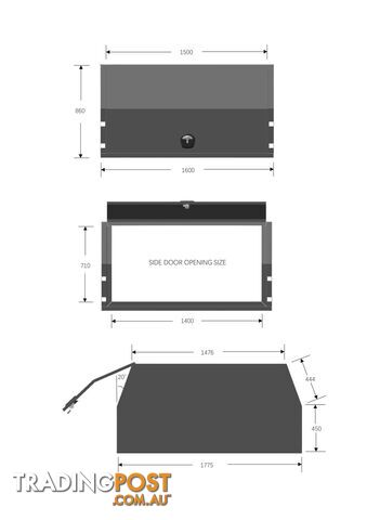 T3/X1 1600MM F/P PART TRAY COMBO BLACK