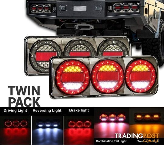 PAIR 90 LED TAIL LIGHTS 3 LED COMBINATION STOP TAIL INDICATOR REVERSE TRUCK UTE
