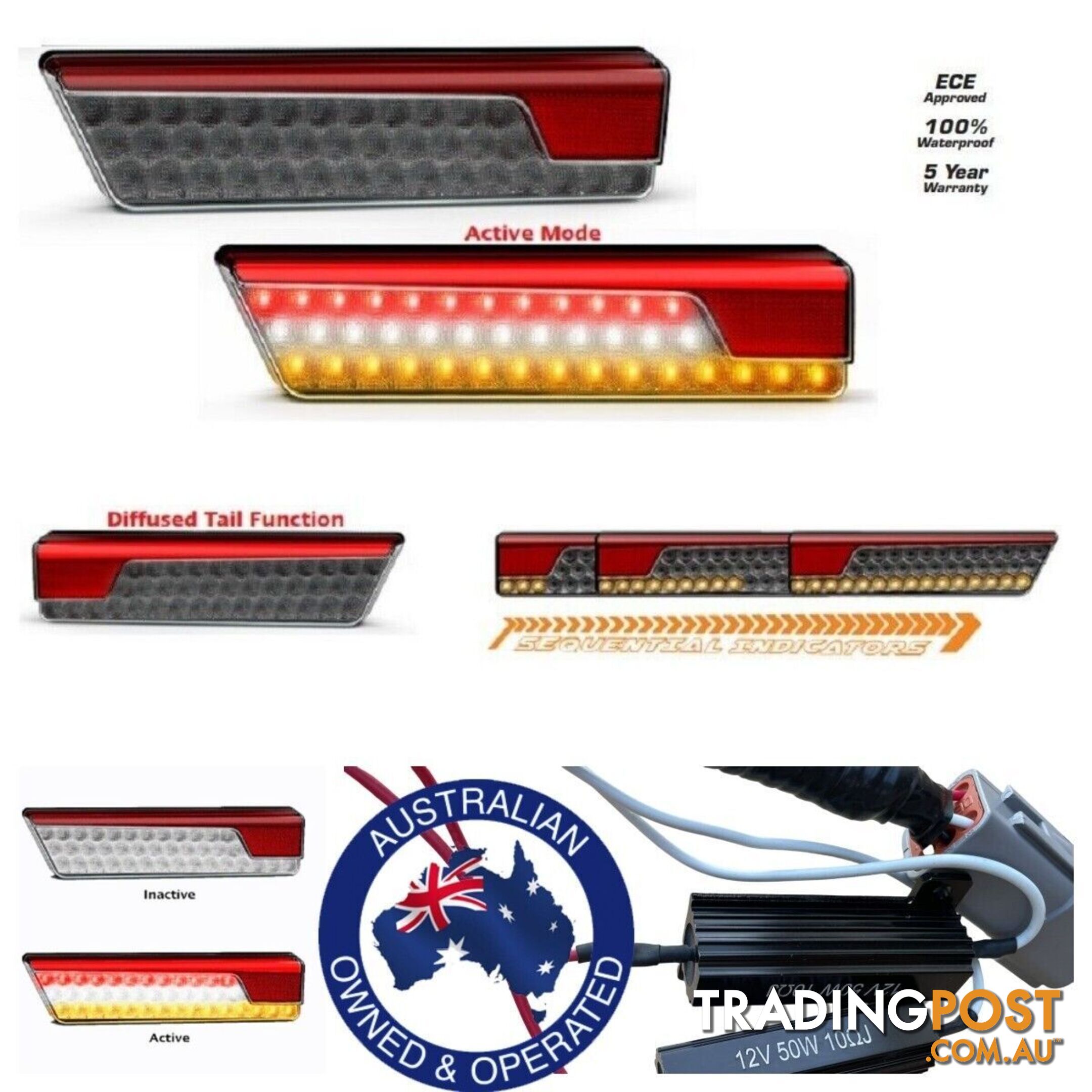 PAIR LED TAIL LIGHTS 3 LED COMBINATION STOP TAIL INDICATOR REVERSE TRUCK UTE