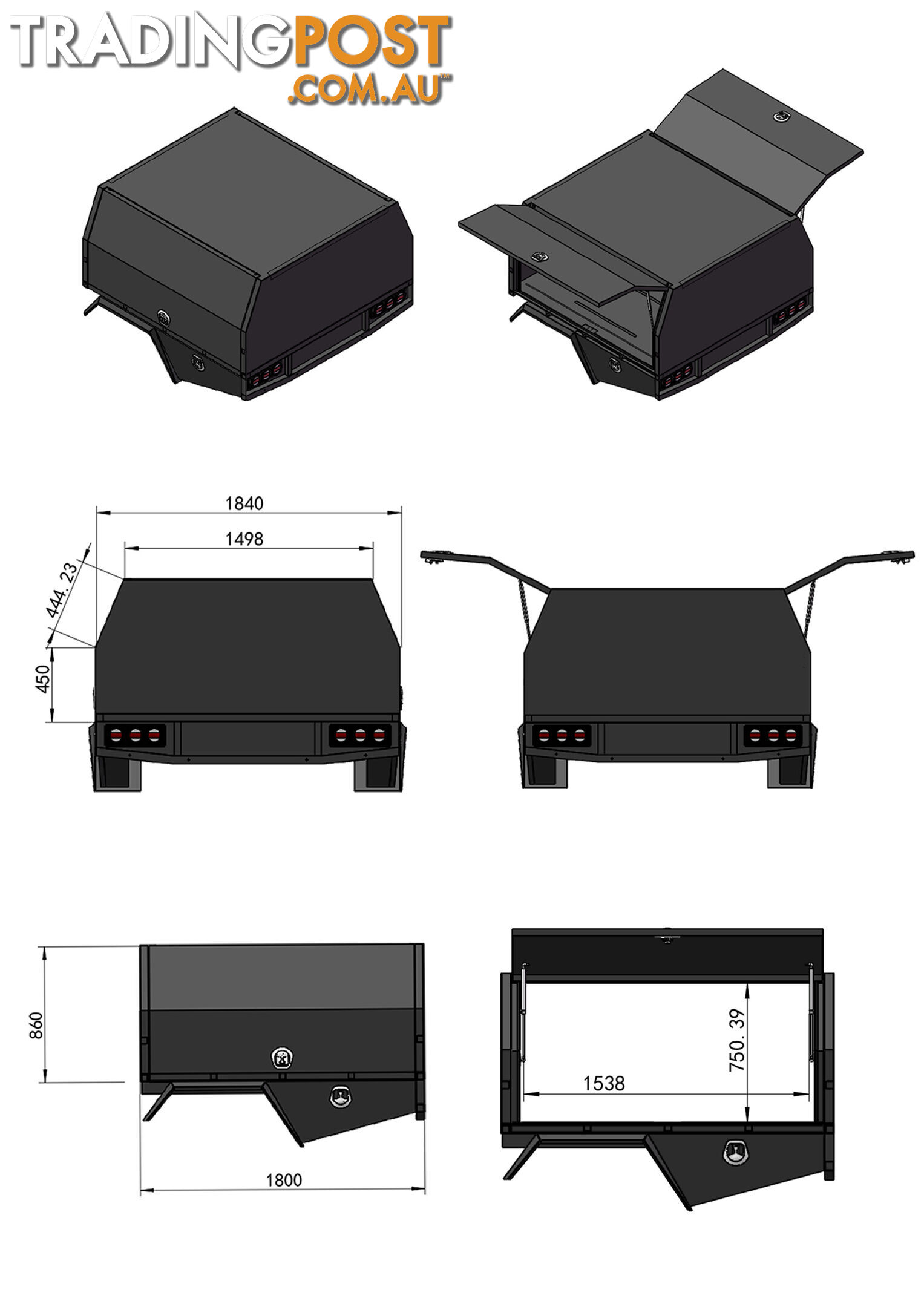 S1 1800MM SERVICE BODY FLAT ALLOY WITH 2 DOOR â BLACK