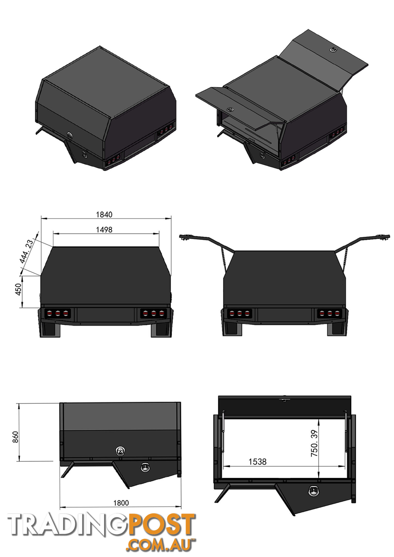 S1 1600MM SERVICE BODY FLAT ALLOY WITH 2 DOOR â BLACK