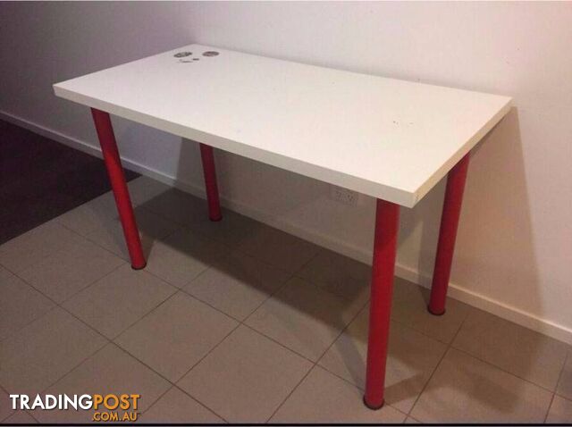 IKEA desk - white top, red legs