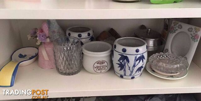 Vases, cups, ashtray, kitchen items