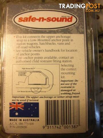 NEW SAFE N SOUND CAR SAFTY SEAT LOW MOUNTING KIT MADE IN AUSTRALI