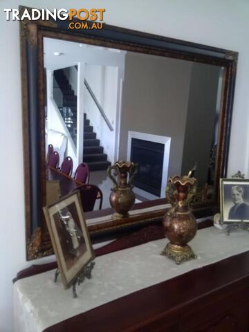 Mirror. Pre-War Vintage Cedar Buffet. Piano Stool. Clock etc