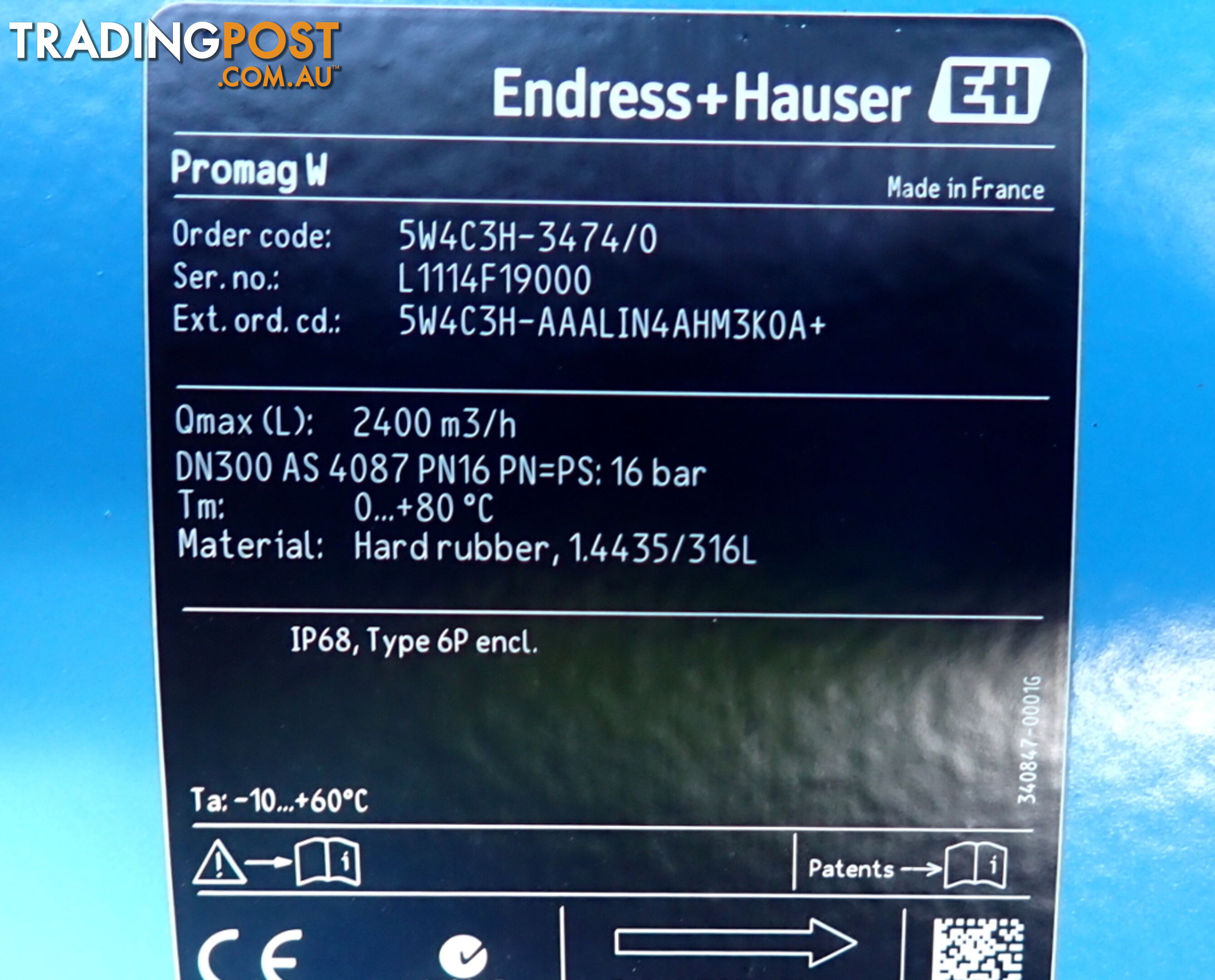 New Endress+Hauser DN300, Proline Promag W 400 Electromagnetic Flowmeter